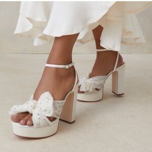 Loeffler Randall Natalia rhinestone pearl white platform bow heels